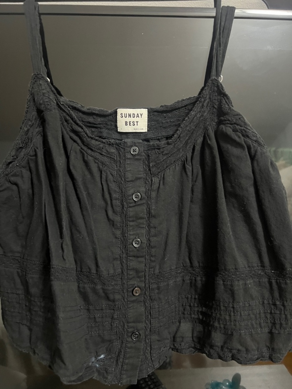 Sunday Best Black Lace-Trim Button Cami